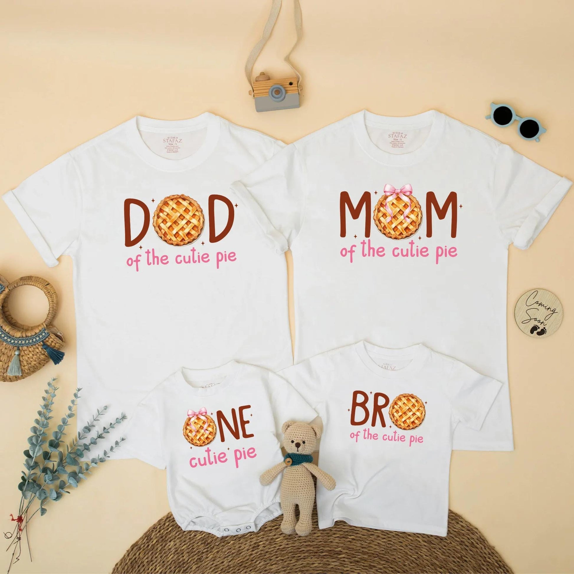 Matching One Cutie Pie Family Birthday Shirts - Fall Pumpkin Pie 1st Birthday Outfit Mommy & Baby Girl Gift