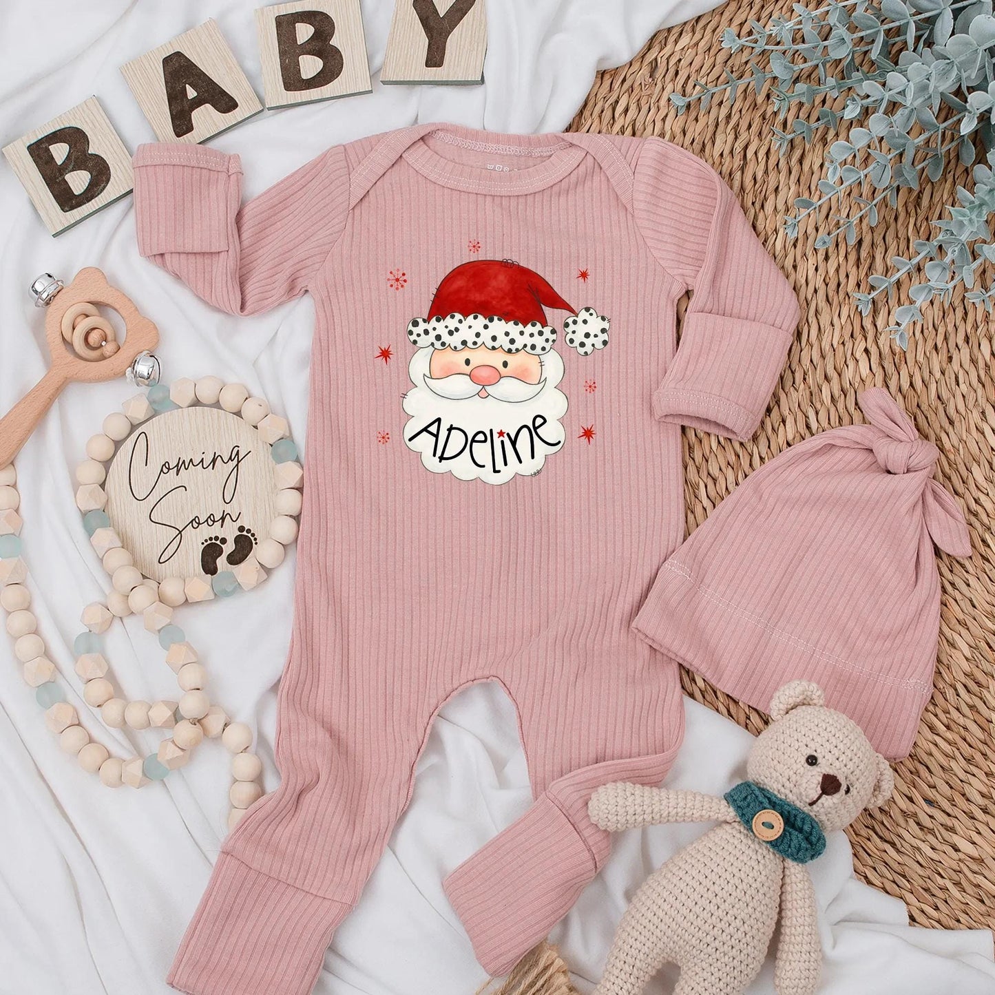 Personalized Adeline Santa Baby Bodysuit Newborn Christmas Gift, Custom Baby Outfit, Cute Santa Clothes, Baby Shower Gift