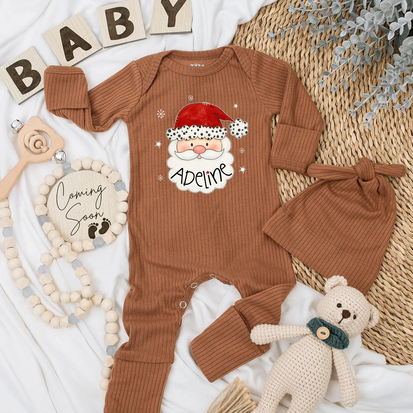 Personalized Adeline Santa Baby Bodysuit Newborn Christmas Gift, Custom Baby Outfit, Cute Santa Clothes, Baby Shower Gift