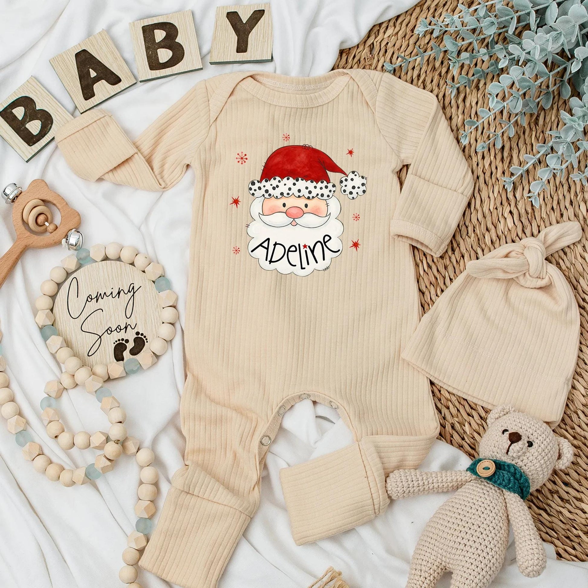 Personalized Adeline Santa Baby Bodysuit Newborn Christmas Gift, Custom Baby Outfit, Cute Santa Clothes, Baby Shower Gift
