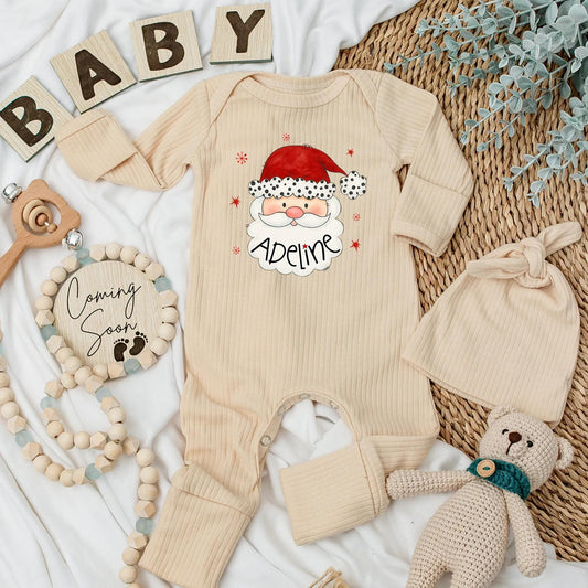 Personalized Adeline Santa Baby Bodysuit Newborn Christmas Gift, Custom Baby Outfit, Cute Santa Clothes, Baby Shower Gift