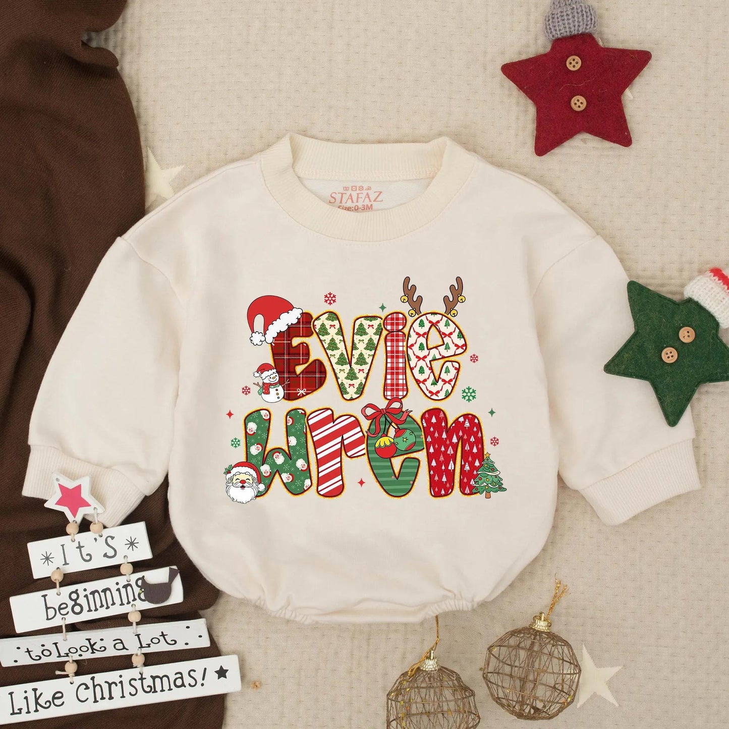 Custom Baby Name Christmas Bubble Romper Girl First Christmas Outfit Toddler Clothes Festive Holiday Baby Girl Gift Announcement