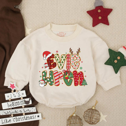 Custom Baby Name Christmas Bubble Romper Girl First Christmas Outfit Toddler Clothes Festive Holiday Baby Girl Gift Announcement