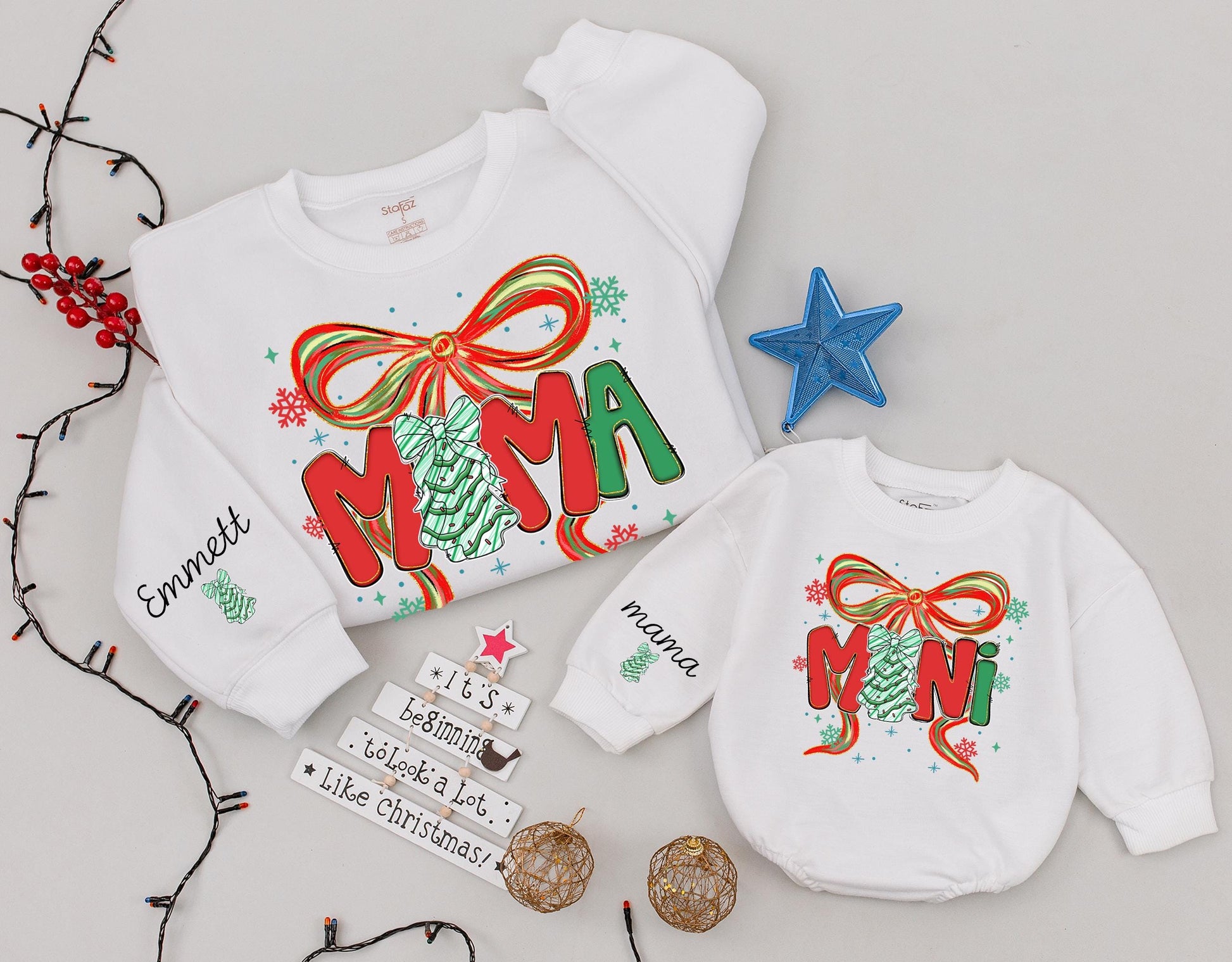 Mama and Me Christmas Tree Bow Sweatshirt Cozy Tis the Season Matching Family Outfit Custom Xmas Gift