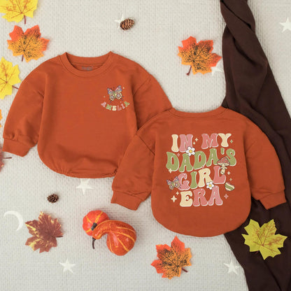 Custom Retro In My Dada's Girl Era Bubble Romper Groovy Baby Girl Outfit Pink Green Yellow Daddy's Girl Toddler Mushroom Flower Heart Design