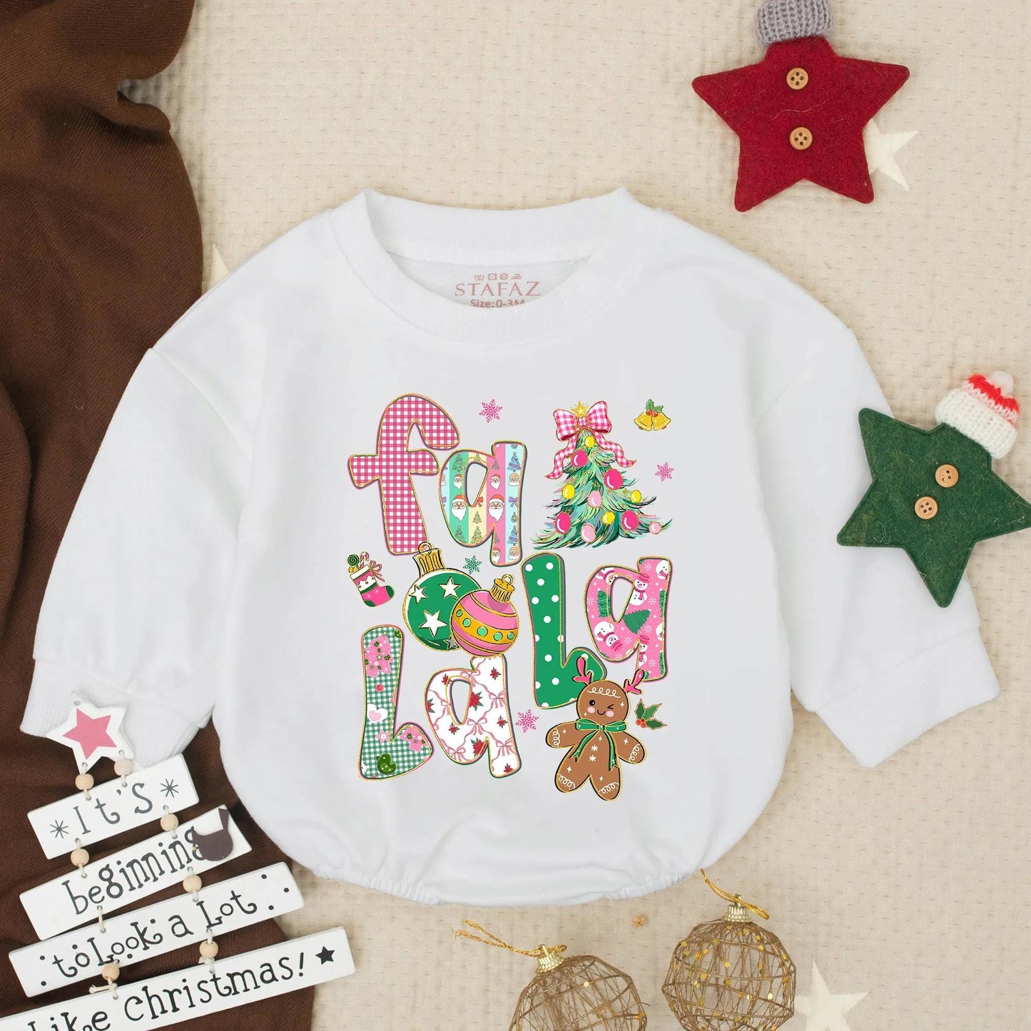 My First Christmas Falala Glitter Pink Preppy Baby Girl Bubble Romper Toddler Festive Outfit Clothes Adorable Holiday Gift for Infants