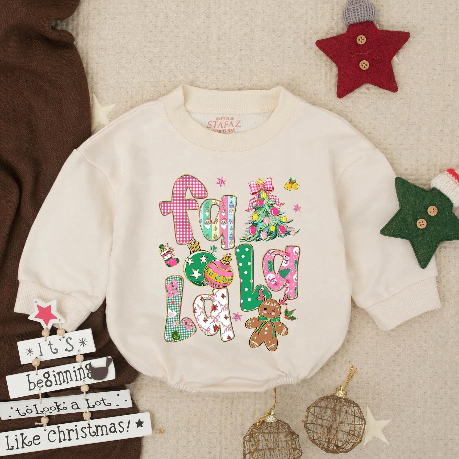 My First Christmas Falala Glitter Pink Preppy Baby Girl Bubble Romper Toddler Festive Outfit Clothes Adorable Holiday Gift for Infants