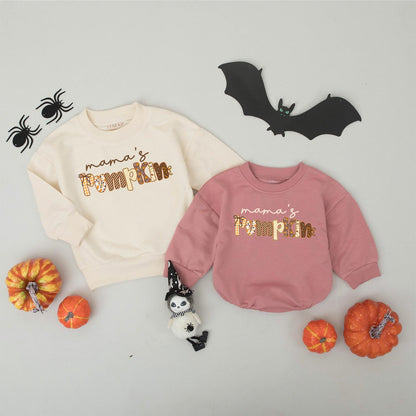 Personalized Mama & Mama's Pumpkin Matching Fall Sweatshirts Autumn Family Outfit Gingham Leaves Design Mommy and Me Thanksgiving Sweater