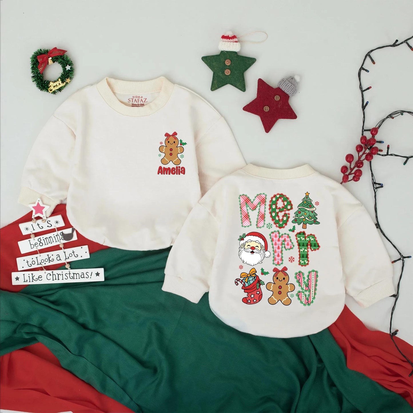 Personalized Preppy Merry Christmas Bubble Romper Baby's First Holiday Outfit Retro Vintage Infant Bodysuit Unique Gift Idea