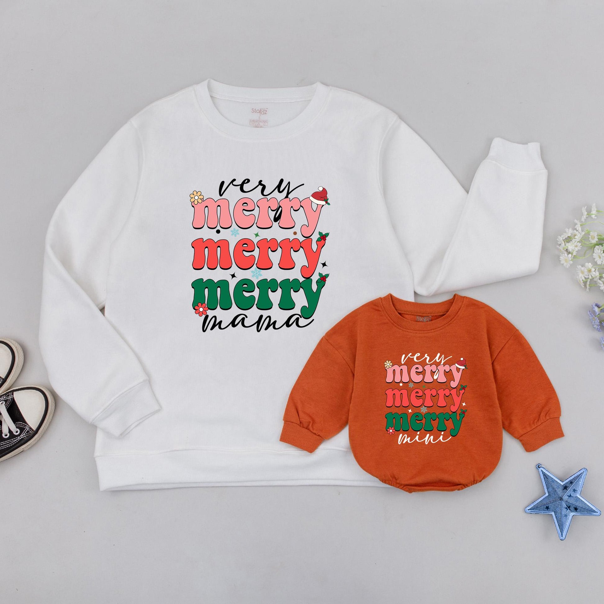 Very Merry Mama Sweatshirt Retro Christmas Family Matching Outfits, Personalized Dada Mini, Vintage Holiday Crewneck, Pink Red Green Text Sweaters