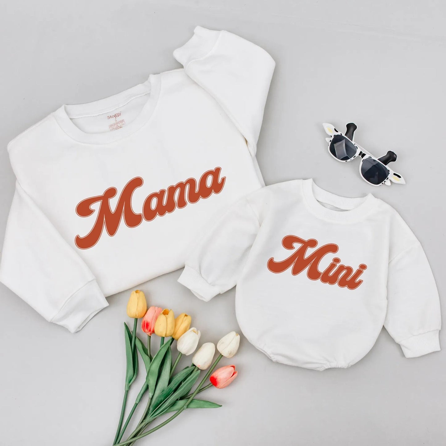 Mama Mini Matching Shirts Bold Retro Style Mommy and Me Outfit for a clean modern look perfect New Mom Gift Mother's Day