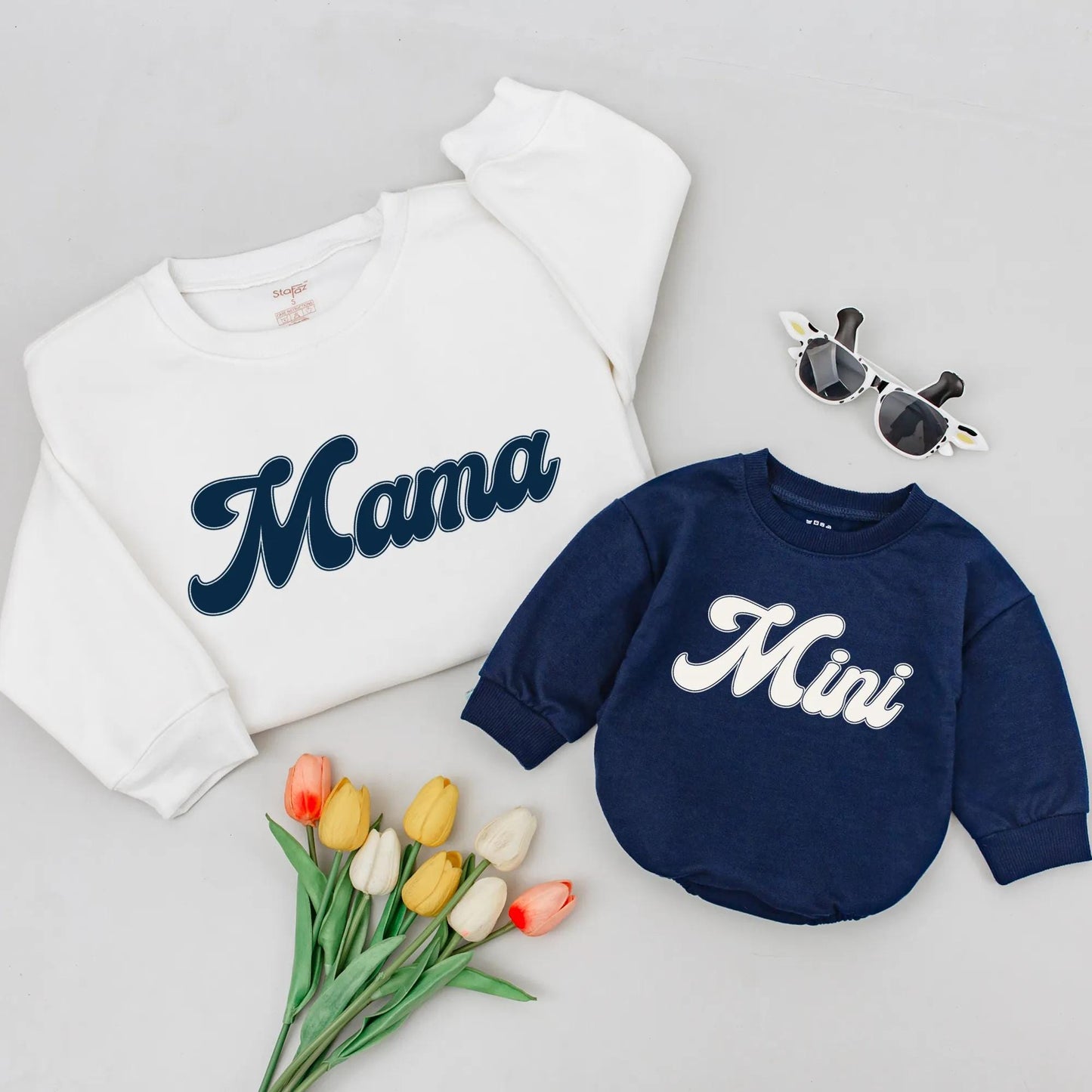 Mama Mini Matching Shirts Bold Retro Style Mommy and Me Outfit for a clean modern look perfect New Mom Gift Mother's Day