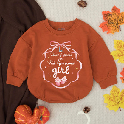 Thank Heaven for This Precious Girl Pink Bubble Romper Infant Toddler Outfit Religious Faith Baby Gift Bluebird Ballet Slippers