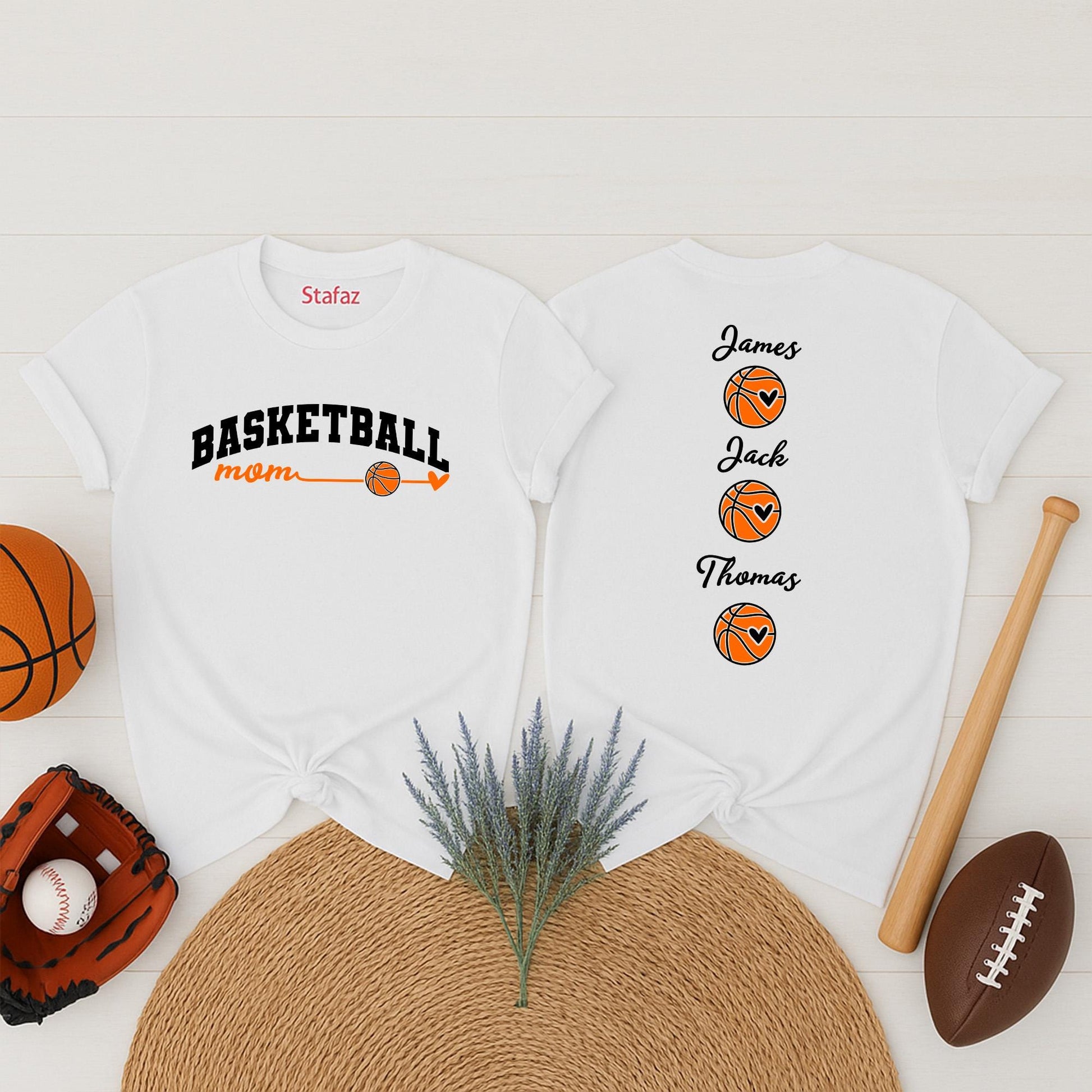 Custom Basketball Mom Shirt with Kids Names Game Day Personalized Tee Proud Mama Sporty Design