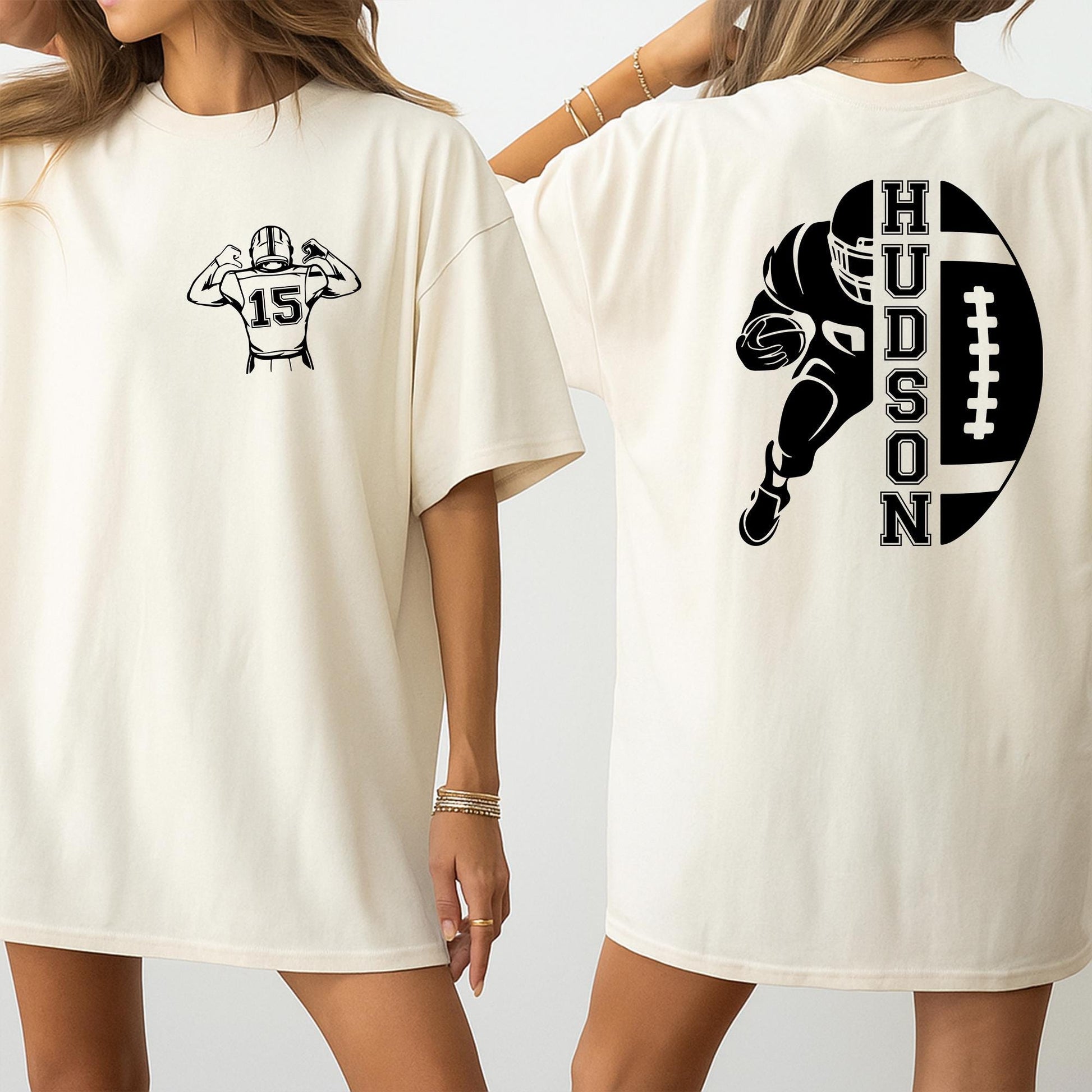 Custom Football Jersey Shirt with Number 15 & Player Graphic or HUDSON Football Tee | Sports Fan Gift