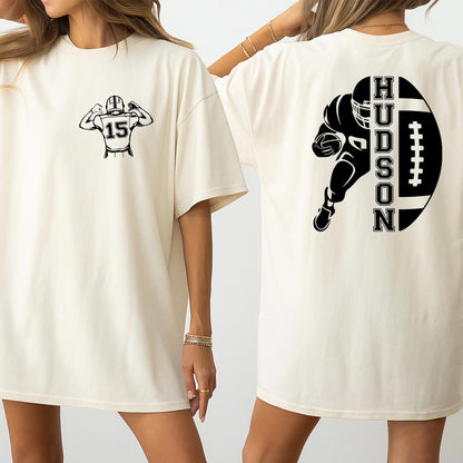 Custom Football Jersey Shirt with Number 15 & Player Graphic or HUDSON Football Tee | Sports Fan Gift