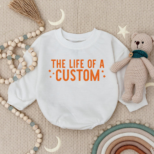 The Life of a Custom Baby Bubble Romper Cute Orange Glitter Text Personalized Infant Bodysuit Shower Gift Name Outfit
