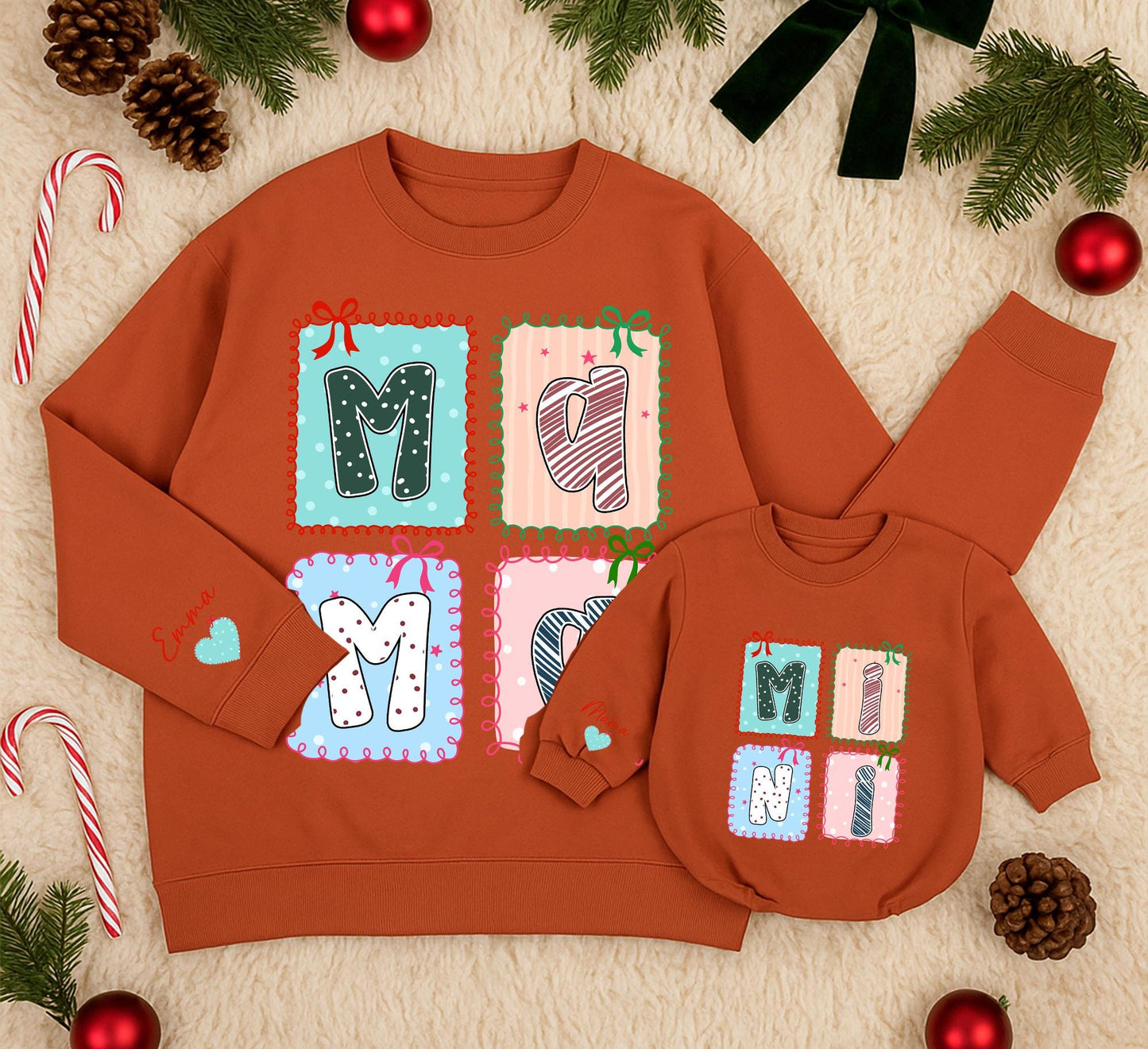 Personalized Mama and Mini Sweatshirt Whimsical Hand-Drawn Design Matching Family Outfit Baby Girl Kid Gift Christmas Holiday Cozy Comfort