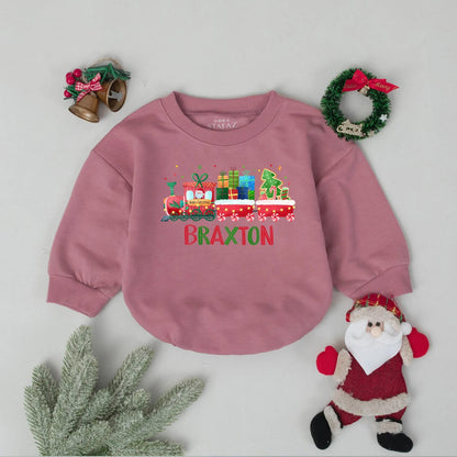 Braxton's First Christmas Train Romper: Personalized Holiday Baby Outfit, Xmas Newborn Gift, Cheerful Festive Toddler Sweatshirt, Christmas Party Favors