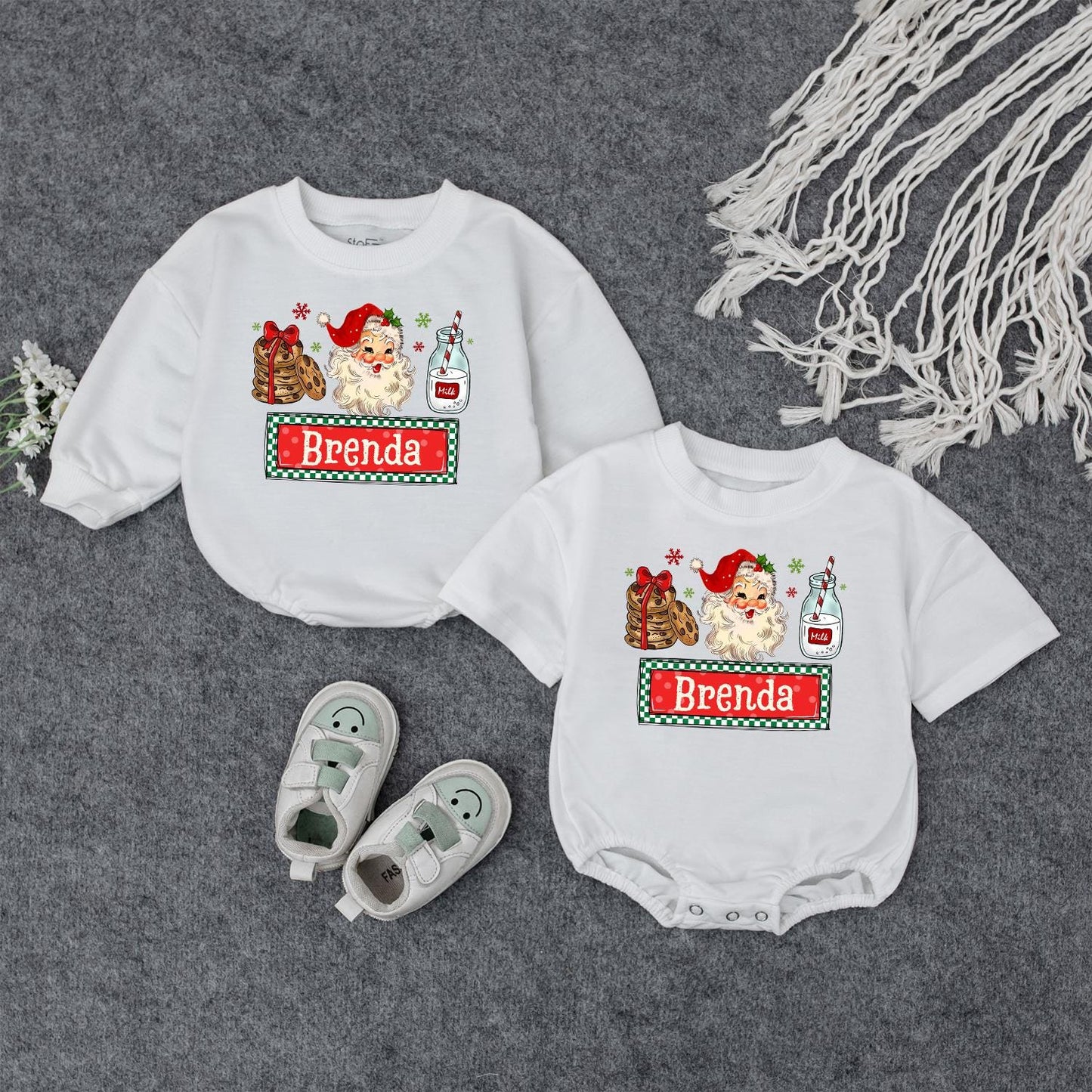 Custom Name Sibling Matching Retro Santa Baby Bodysuit for Kids Vintage Christmas Holiday Outfit Boys Girls Soft Cotton Tee