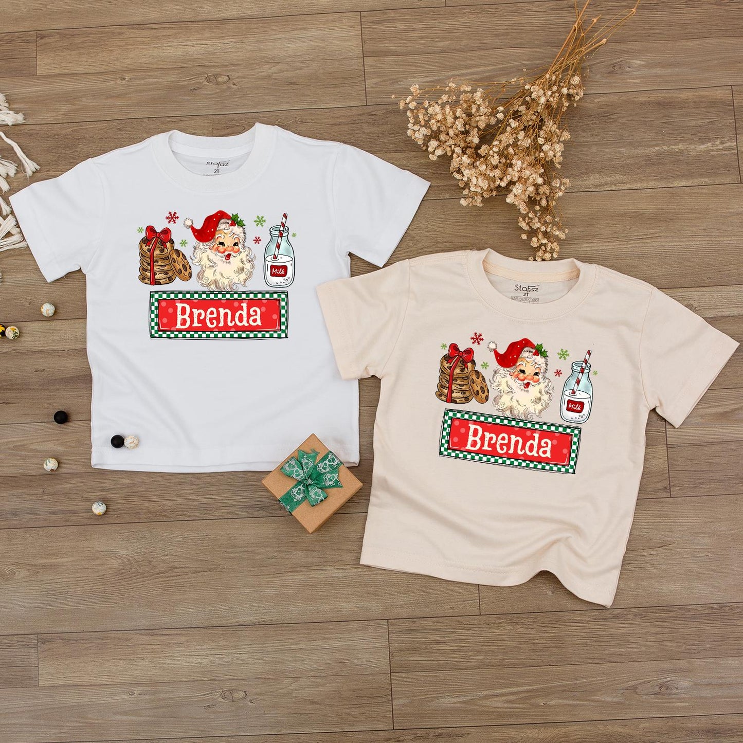 Custom Name Sibling Matching Retro Santa Baby Bodysuit for Kids Vintage Christmas Holiday Outfit Boys Girls Soft Cotton Tee