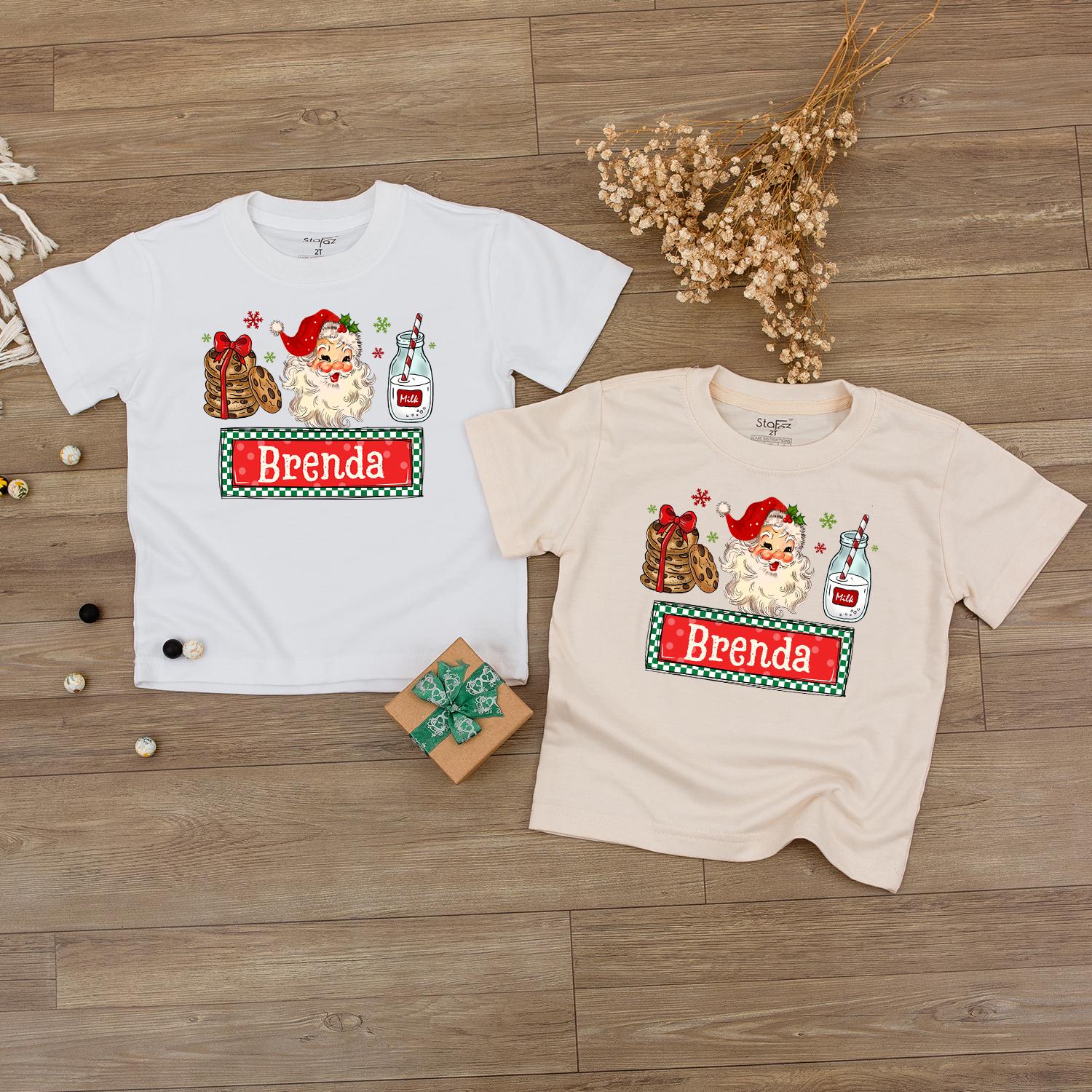Custom Name Sibling Matching Retro Santa Baby Bodysuit for Kids Vintage Christmas Holiday Outfit Boys Girls Soft Cotton Tee
