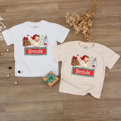 Custom Name Sibling Matching Retro Santa Baby Bodysuit for Kids Vintage Christmas Holiday Outfit Boys Girls Soft Cotton Tee