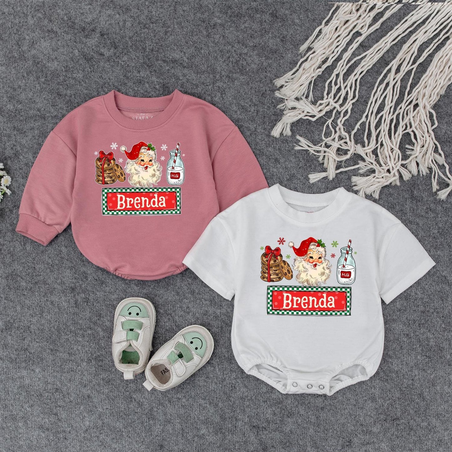 Custom Name Sibling Matching Retro Santa Baby Bodysuit for Kids Vintage Christmas Holiday Outfit Boys Girls Soft Cotton Tee