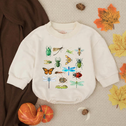 Vintage Insect Garden Baby Romper Retro Bug Print Outfit Nature Lover Toddler Clothes Beetle Caterpillar Dragonfly Cotton Outfit Outdoorsy Neutral Gift (139 chars)