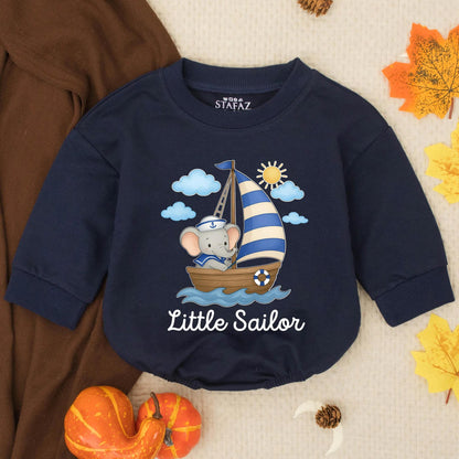 Little Sailor Baby Boy Romper Outfit, Nautical Theme Newborn Gift, Infant Clothes Toddler Boy, Blue Waves, Sailor Hat, Baby Shower Gift