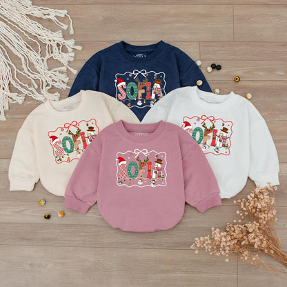 Personalized Sofia's First Christmas Outfit, Custom Name Holiday Baby Sweatshirt Romper, Festive Xmas Letters, Cute Infant Gift, Winter Fun (136 chars)