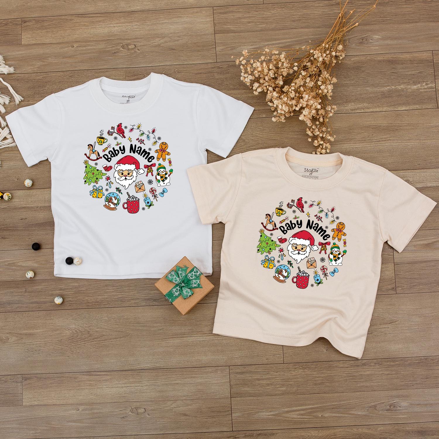 Personalized Baby Christmas Outfit with Santa Claus Gingerbread Snowman Design Custom Name for Infant Girl Boy First Holiday Gift Warm Red Green Yellow