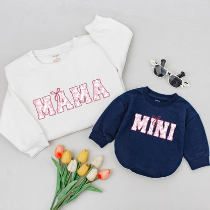 Matching Mama & Mini Pink Chinoiserie Bow Floral Shirts Cute Mother's Day Mom Daughter Outfits Comfortable Cotton Soft Gift for Her