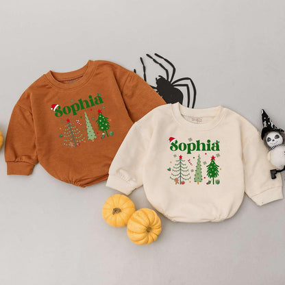 Personalized Sophia Christmas Outfit Baby Girl, Custom Name Holiday Romper & Sweater Set, Festive Xmas Infant Clothes, First Gift