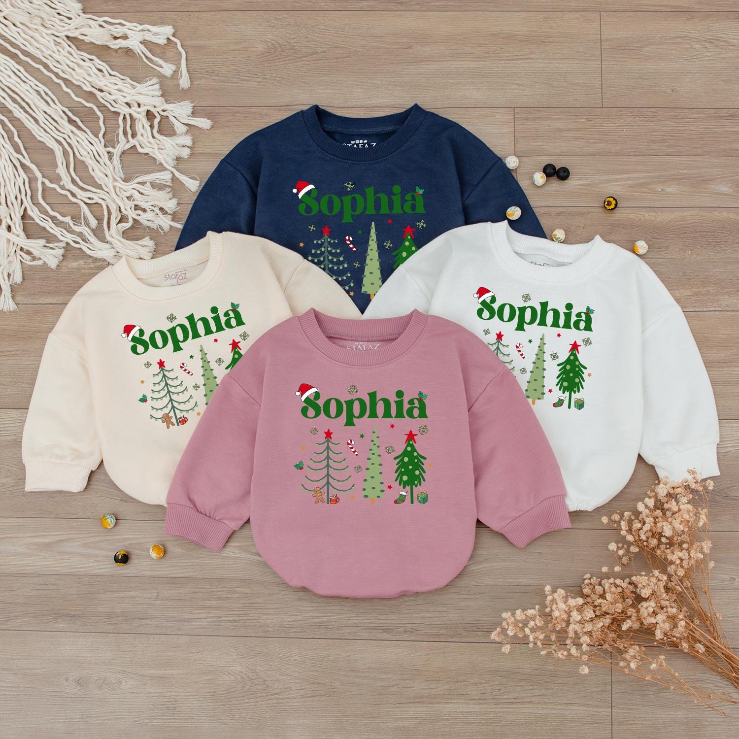 Personalized Sophia Christmas Outfit Baby Girl, Custom Name Holiday Romper & Sweater Set, Festive Xmas Infant Clothes, First Gift