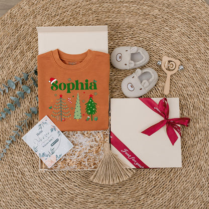 Personalized Sophia Christmas Outfit Baby Girl, Custom Name Holiday Romper & Sweater Set, Festive Xmas Infant Clothes, First Gift