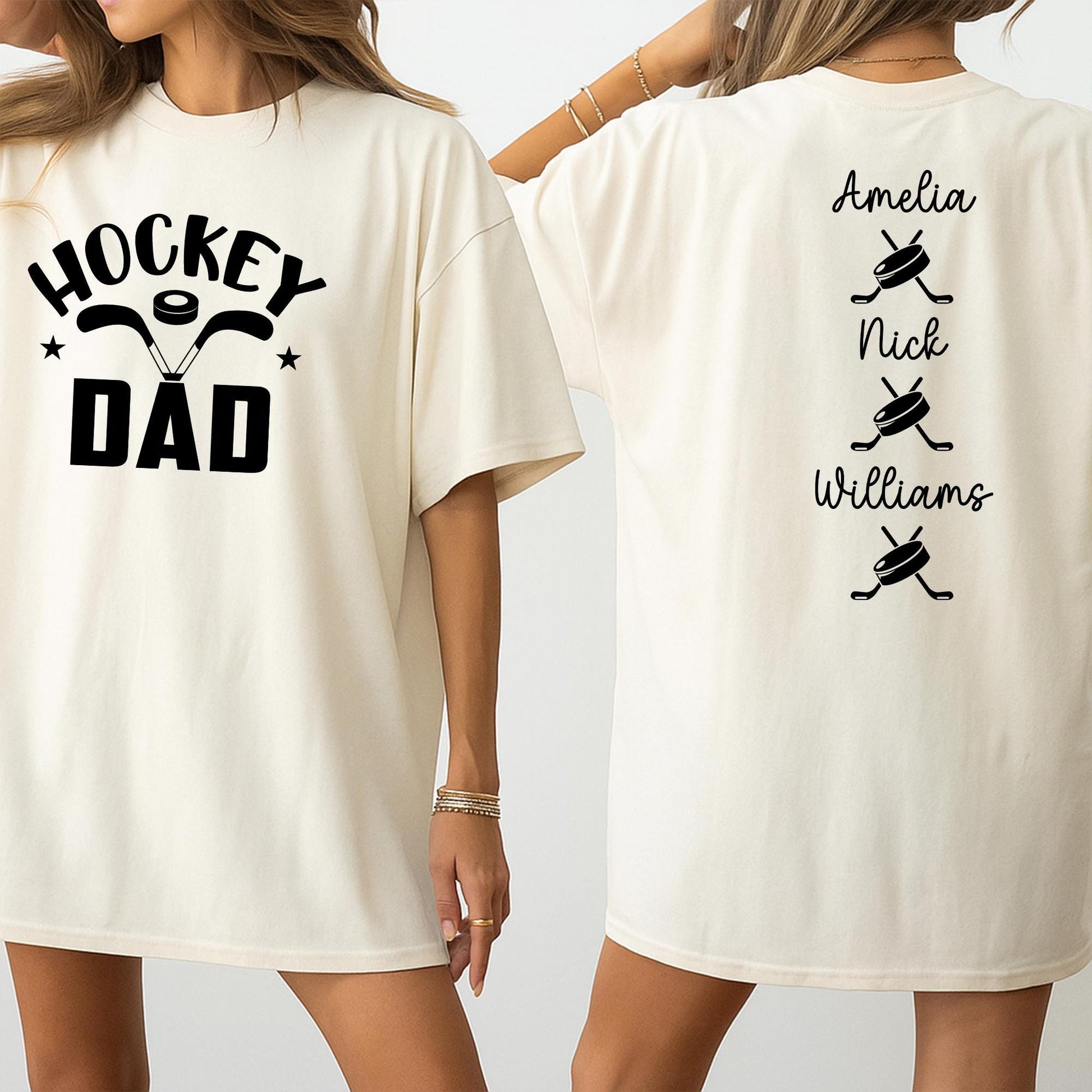 Personalized Hockey Dad Shirt with Kids Names on Back, Custom Hockey Family T-Shirt, Gift for Hockey Player Father, Team Spirit Apparel, Hockey Lover 