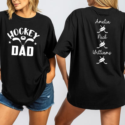 Personalized Hockey Dad Shirt with Kids Names on Back, Custom Hockey Family T-Shirt, Gift for Hockey Player Father, Team Spirit Apparel, Hockey Lover 