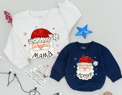 Retro Santa Family Matching Christmas Sweatshirts, Vintage Holiday Crewneck Outfits, Cute Xmas Gift Shirts, Youth Sweaters, Merry Christmas Vibes
