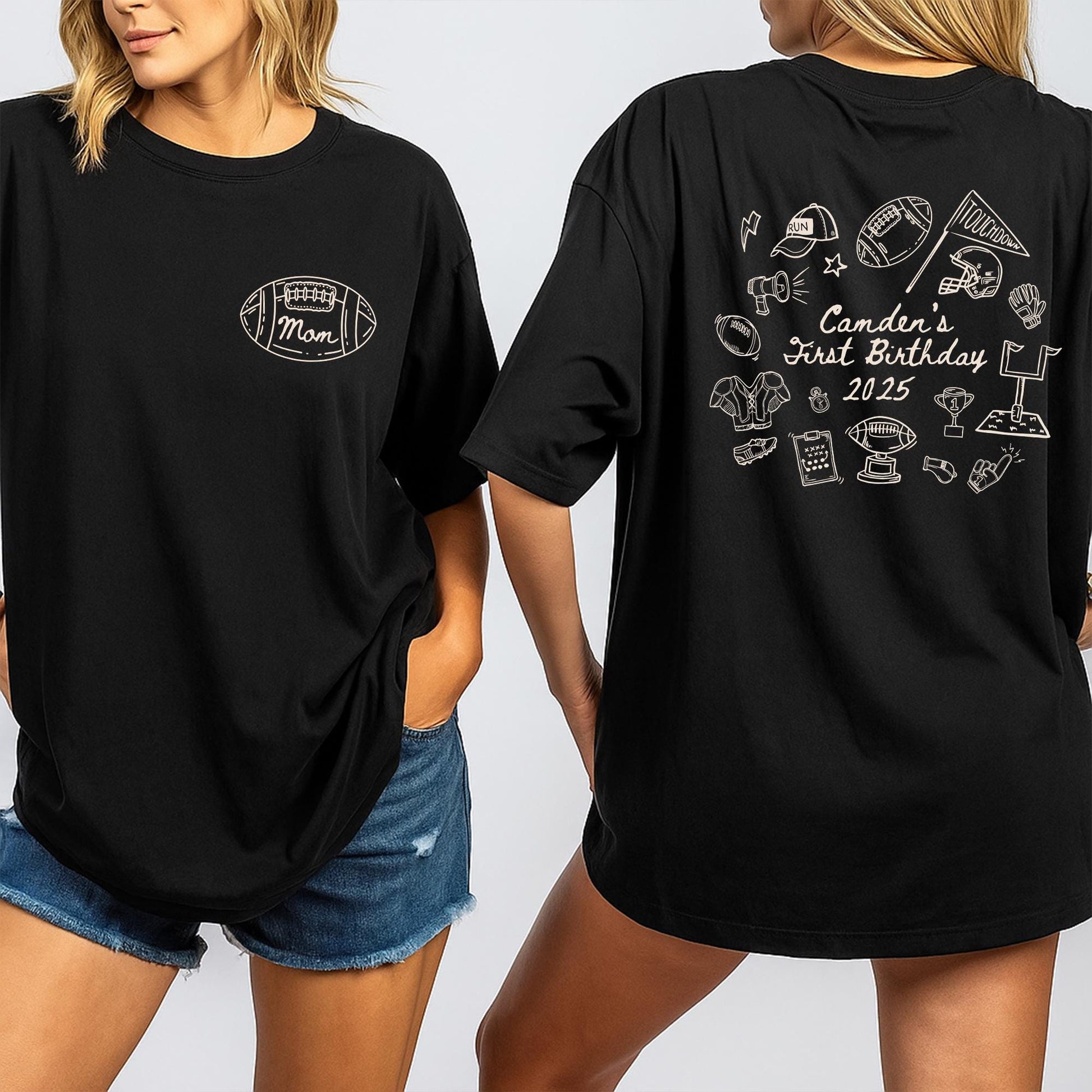 Rookie of the Year First Birthday Football Family Shirts, Camden's 2025 Milestone Tee, Custom Game Day Outfit, Matching Graphic Print Sports Theme (139 chars)