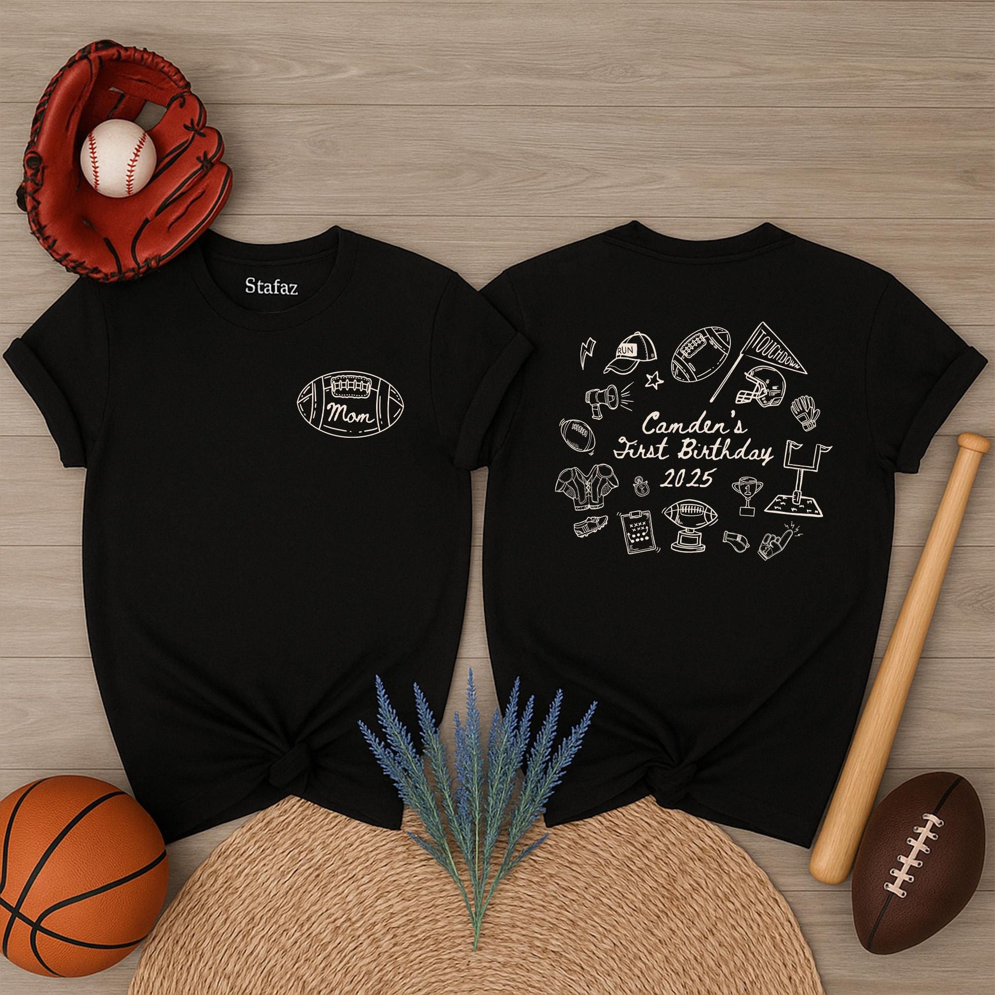Rookie of the Year First Birthday Football Family Shirts, Camden's 2025 Milestone Tee, Custom Game Day Outfit, Matching Graphic Print Sports Theme (139 chars)