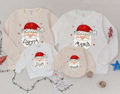 Retro Santa Family Matching Christmas Sweatshirts, Vintage Holiday Crewneck Outfits, Cute Xmas Gift Shirts, Youth Sweaters, Merry Christmas Vibes