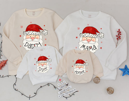 Retro Santa Family Matching Christmas Sweatshirts, Vintage Holiday Crewneck Outfits, Cute Xmas Gift Shirts, Youth Sweaters, Merry Christmas Vibes