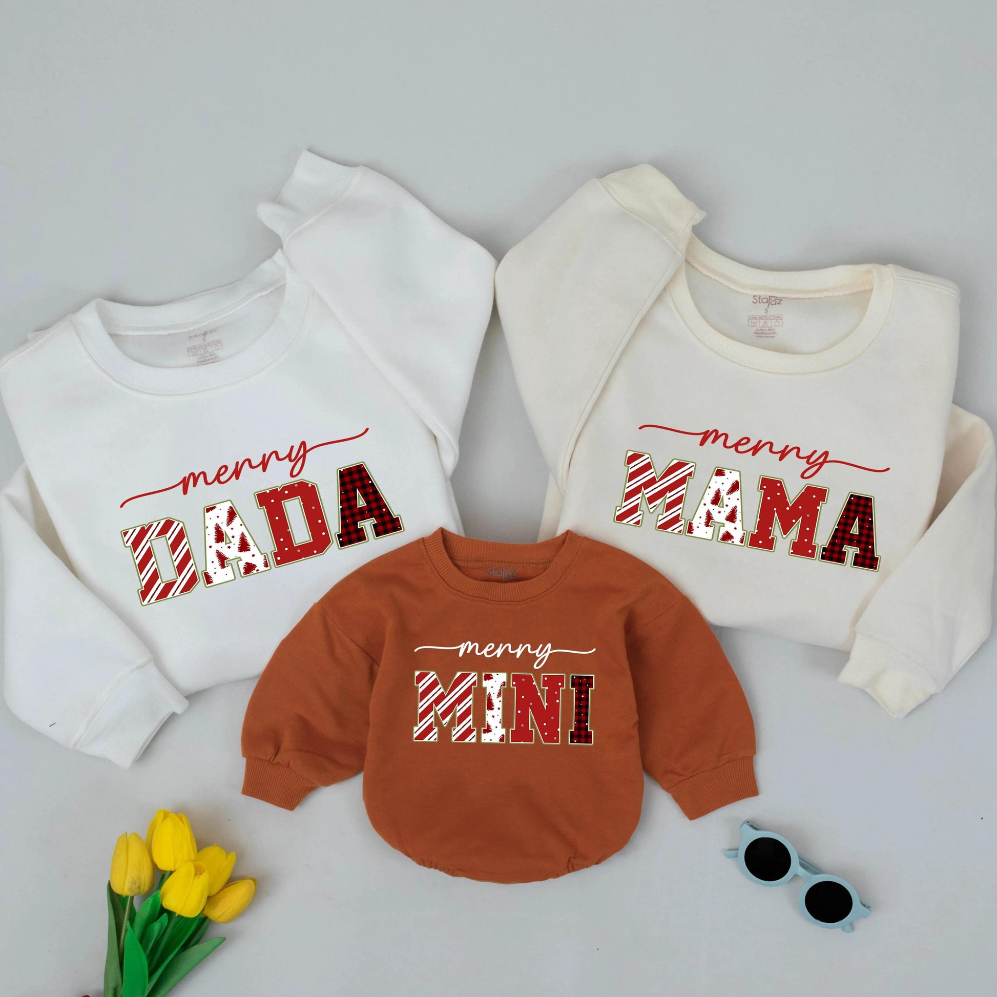 Merry Christmas Matching Family Sweatshirts: Dada, Mama, Mini Holiday Outfit, Red Festive Design, Xmas Baby Gift, Mommy and Me Sweater