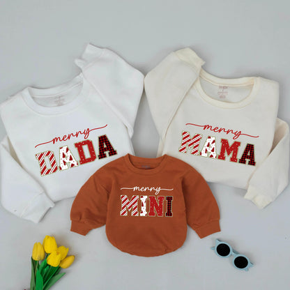 Merry Christmas Matching Family Sweatshirts: Dada, Mama, Mini Holiday Outfit, Red Festive Design, Xmas Baby Gift, Mommy and Me Sweater