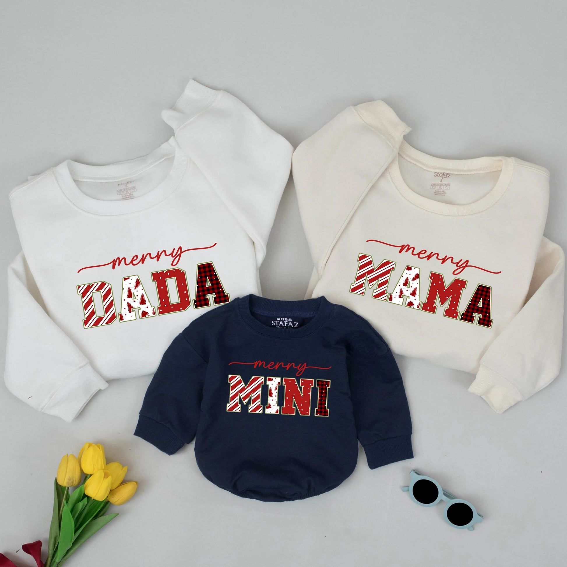 Merry Christmas Matching Family Sweatshirts: Dada, Mama, Mini Holiday Outfit, Red Festive Design, Xmas Baby Gift, Mommy and Me Sweater