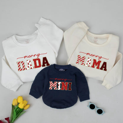 Merry Christmas Matching Family Sweatshirts: Dada, Mama, Mini Holiday Outfit, Red Festive Design, Xmas Baby Gift, Mommy and Me Sweater
