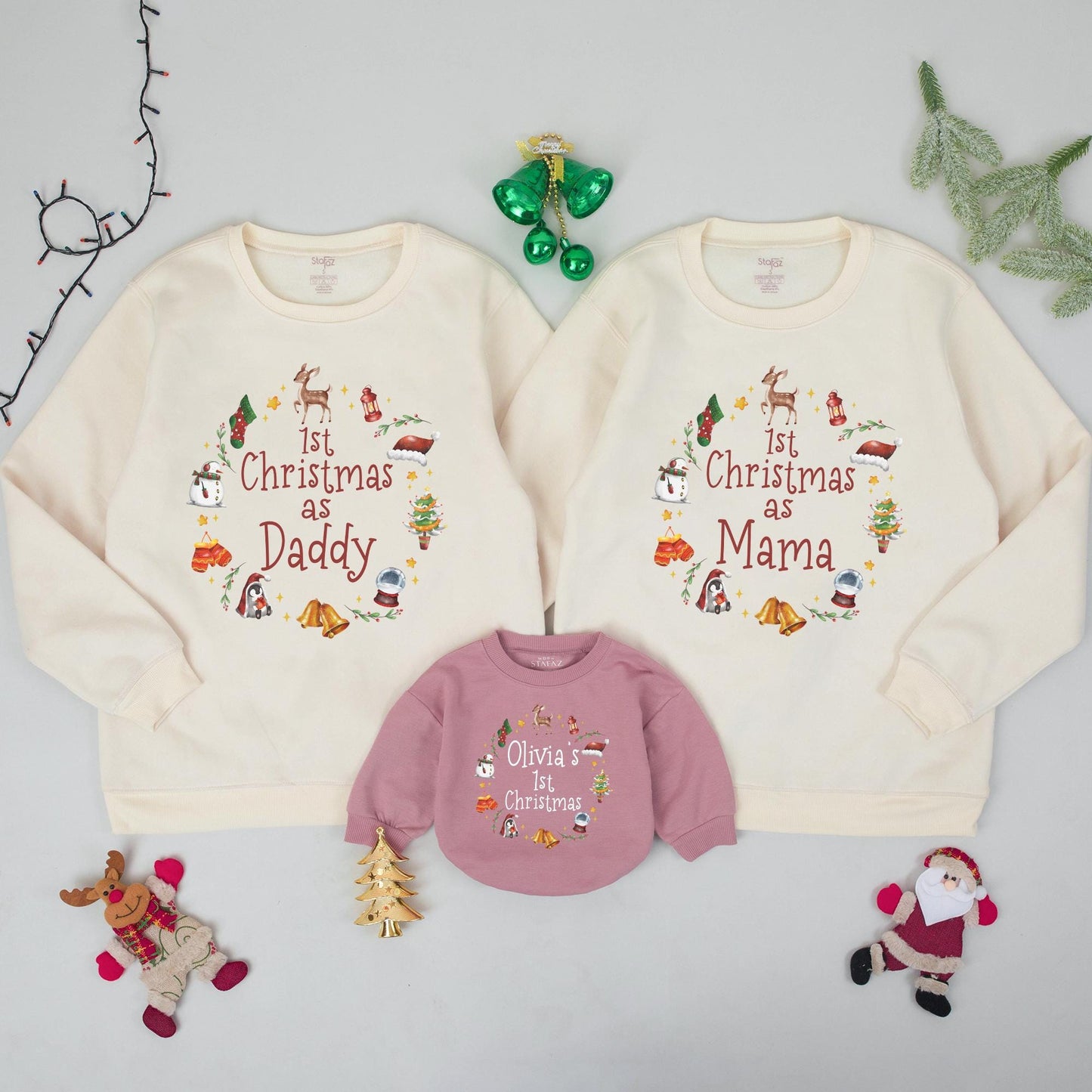Matching Family Christmas Sweatshirt: First Xmas as Mom & Dad, 1st Christmas for Baby, Custom Family Xmas Gifts