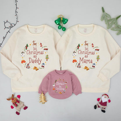Matching Family Christmas Sweatshirt: First Xmas as Mom & Dad, 1st Christmas for Baby, Custom Family Xmas Gifts