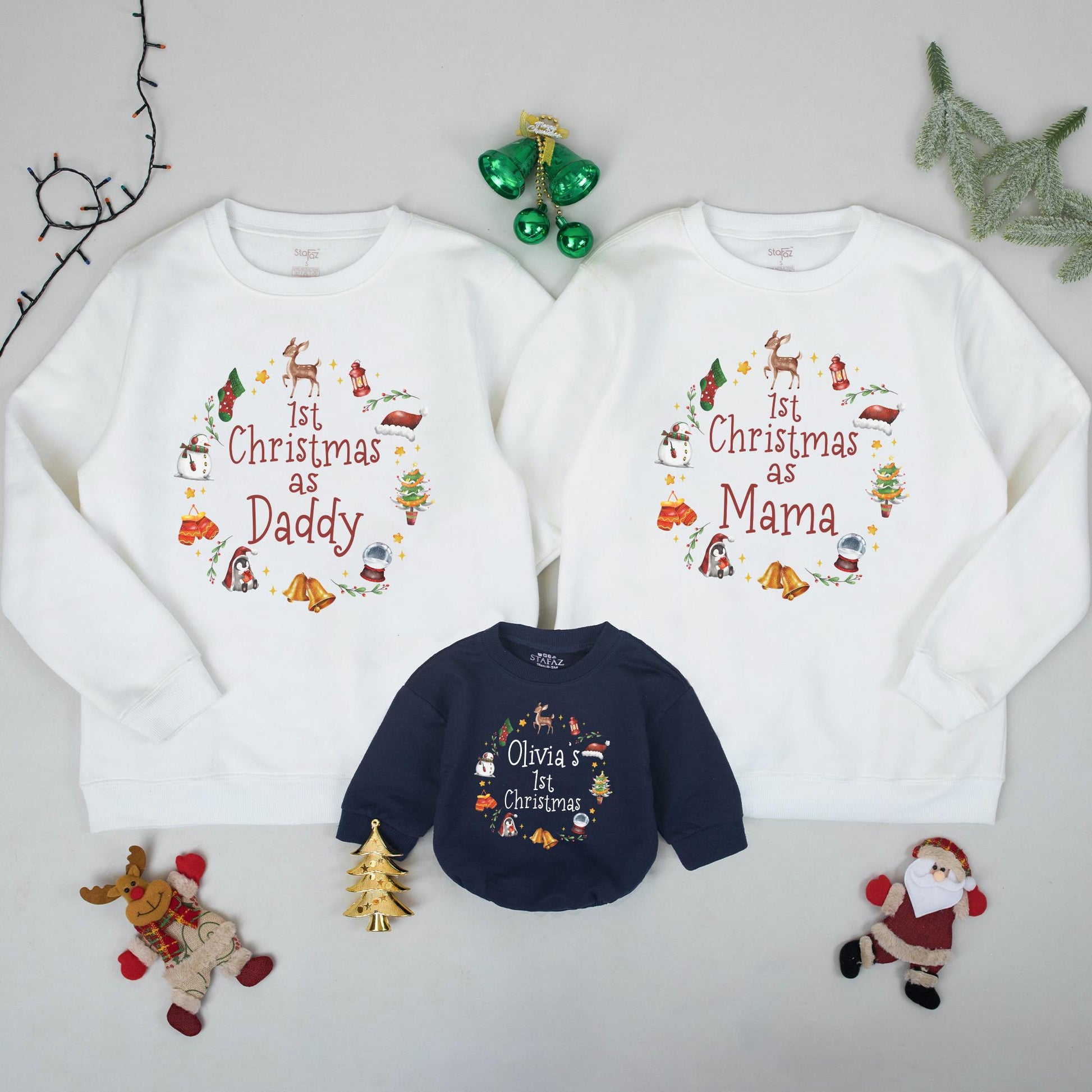 Matching Family Christmas Sweatshirt: First Xmas as Mom & Dad, 1st Christmas for Baby, Custom Family Xmas Gifts